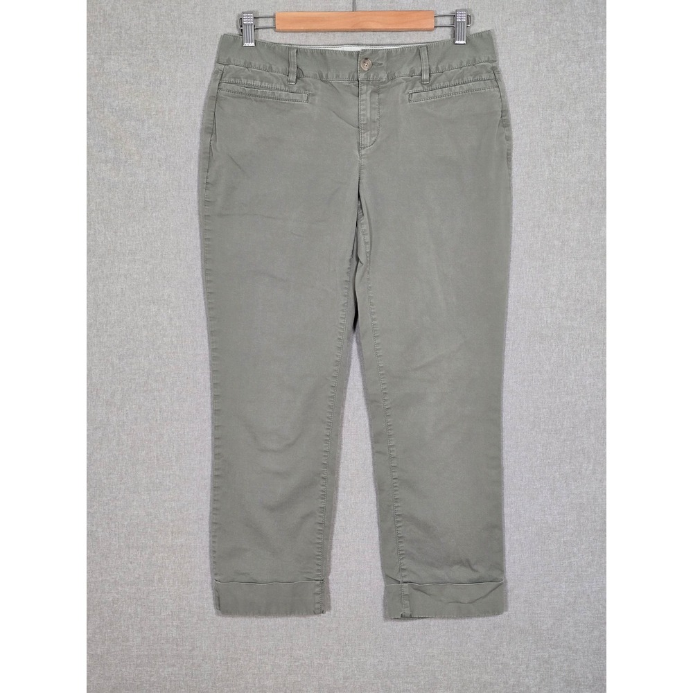 Banana Republic Women's Stretch Twill Cuffed Capri Chino Pants Olive Green 6